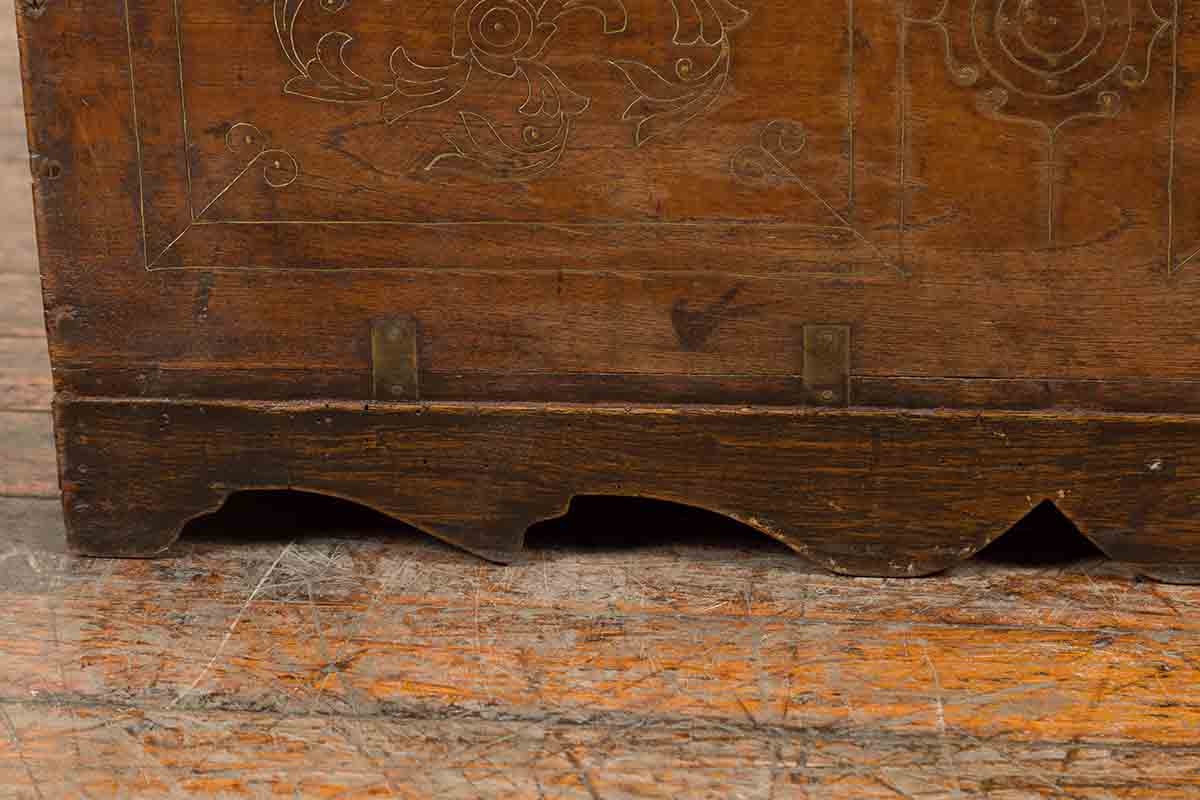 Indian Vintage Wedding Chest with Brass Foliage Décor and Multiple Compartments-17. Asian &amp; Chinese Furniture, Art, Antiques, Vintage Home Décor for sale at FEA Home