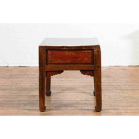 Chinese 19th Century Qing Dynasty Distressed Side Table with Cinnabar Underglaze