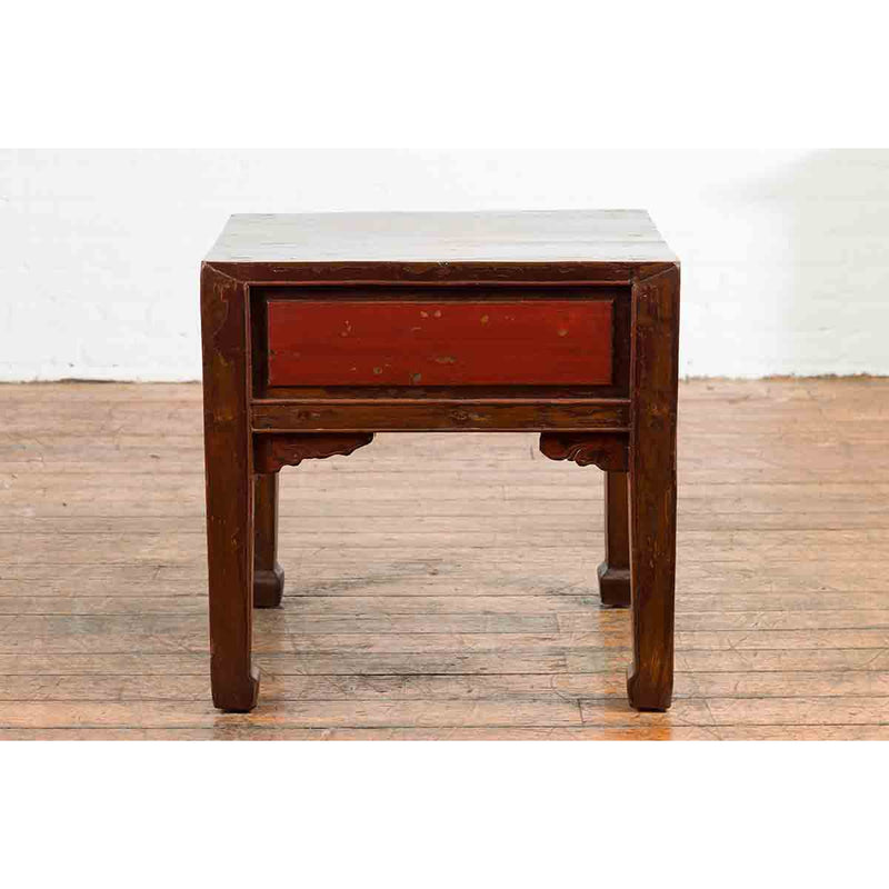 Chinese 19th Century Qing Dynasty Distressed Side Table with Cinnabar Underglaze