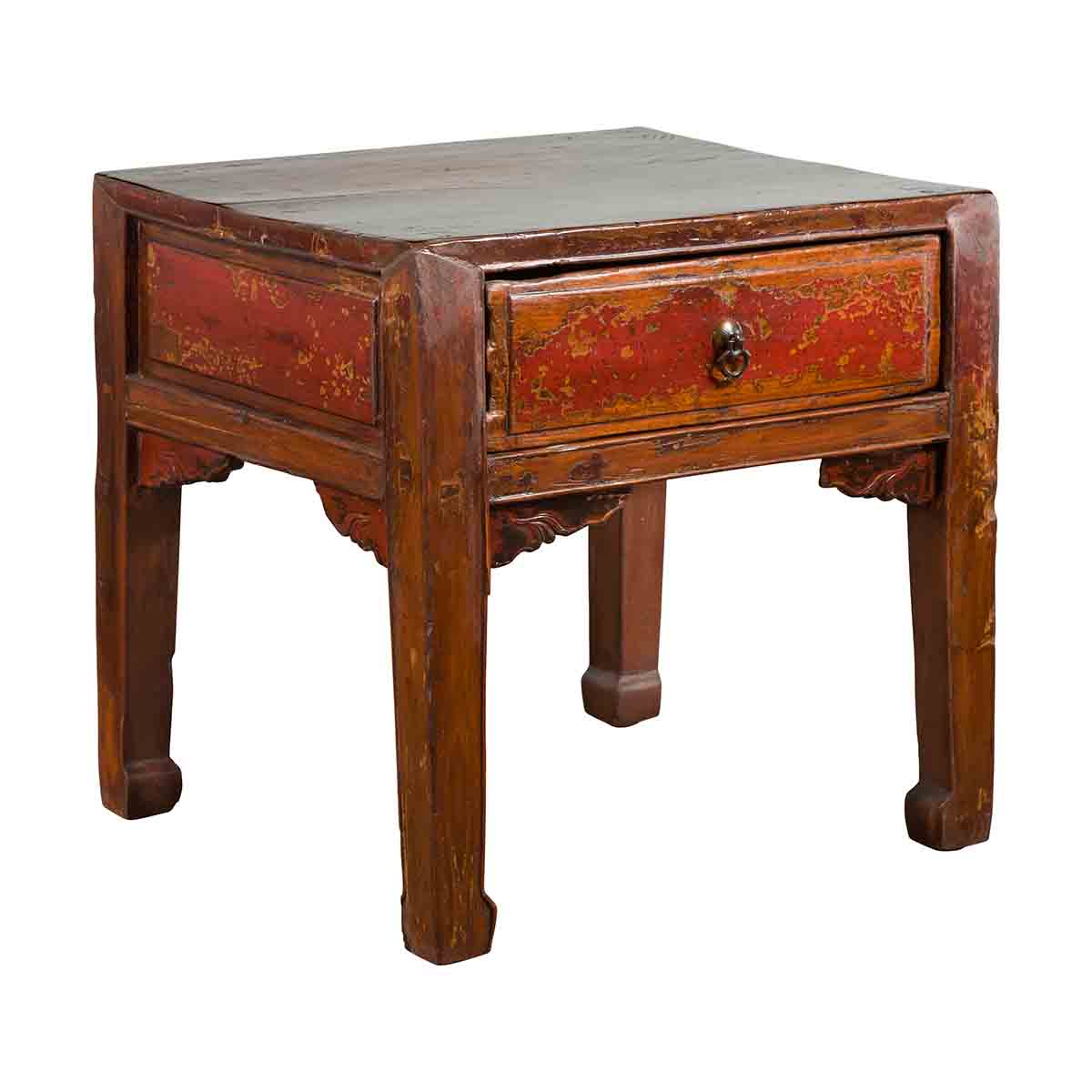 Chinese 19th Century Qing Dynasty Distressed Side Table with Cinnabar Underglaze-1. Asian & Chinese Furniture, Art, Antiques, Vintage Home Décor for sale at FEA Home