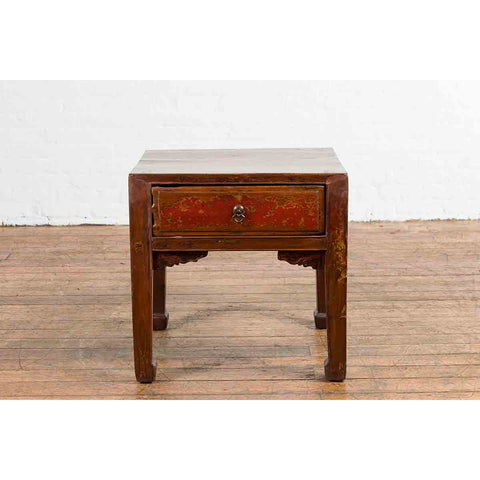 Chinese 19th Century Qing Dynasty Distressed Side Table with Cinnabar Underglaze