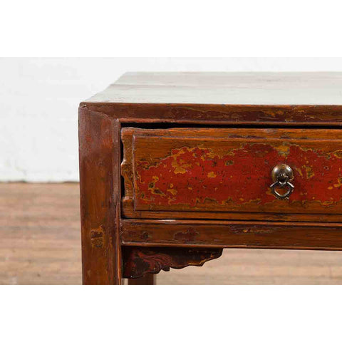 Chinese 19th Century Qing Dynasty Distressed Side Table with Cinnabar Underglaze