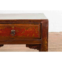 Chinese 19th Century Qing Dynasty Distressed Side Table with Cinnabar Underglaze
