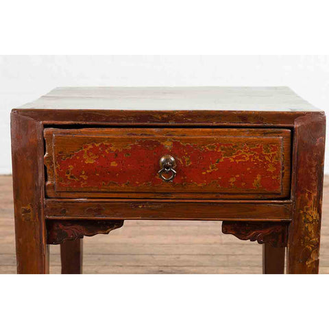 Chinese 19th Century Qing Dynasty Distressed Side Table with Cinnabar Underglaze