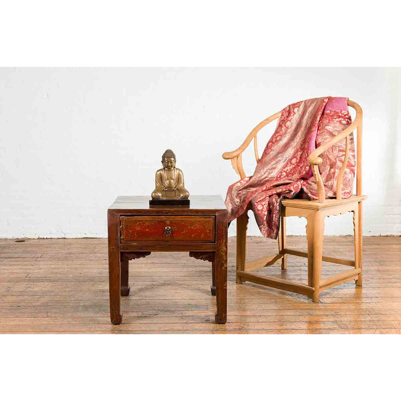 Chinese 19th Century Qing Dynasty Distressed Side Table with Cinnabar Underglaze