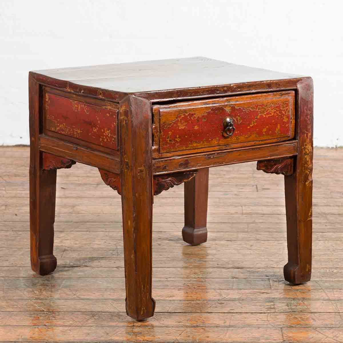Chinese 19th Century Qing Dynasty Distressed Side Table with Cinnabar Underglaze-2. Asian & Chinese Furniture, Art, Antiques, Vintage Home Décor for sale at FEA Home