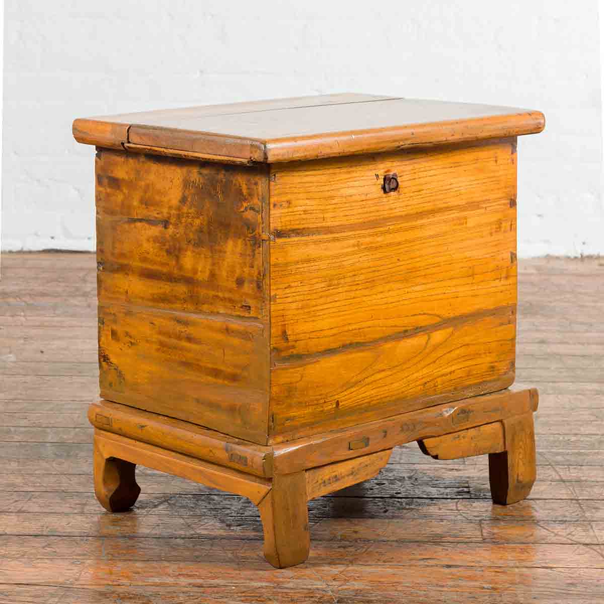 Small Chinese Qing Dynasty 19th Century Elmwood Two-Piece Storage Cabinet-2. Asian & Chinese Furniture, Art, Antiques, Vintage Home Décor for sale at FEA Home