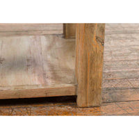 Rustic Mexican Vintage Natural Wood Coffee Table Base with Lower Shelf