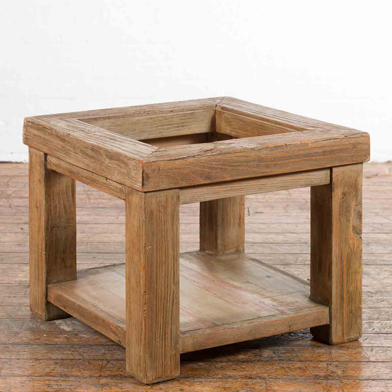Rustic Mexican Vintage Natural Wood Coffee Table Base with Lower Shelf