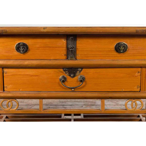 Chinese Early 20th Century Sideboard with Three Drawers and Natural Finish