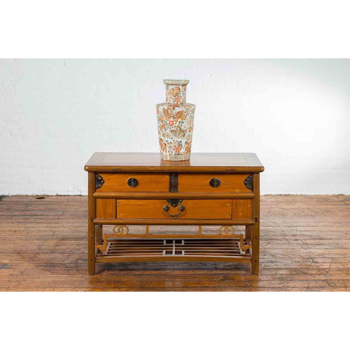 Chinese Early 20th Century Sideboard with Three Drawers and Natural Finish-3. Asian &amp; Chinese Furniture, Art, Antiques, Vintage Home Décor for sale at FEA Home