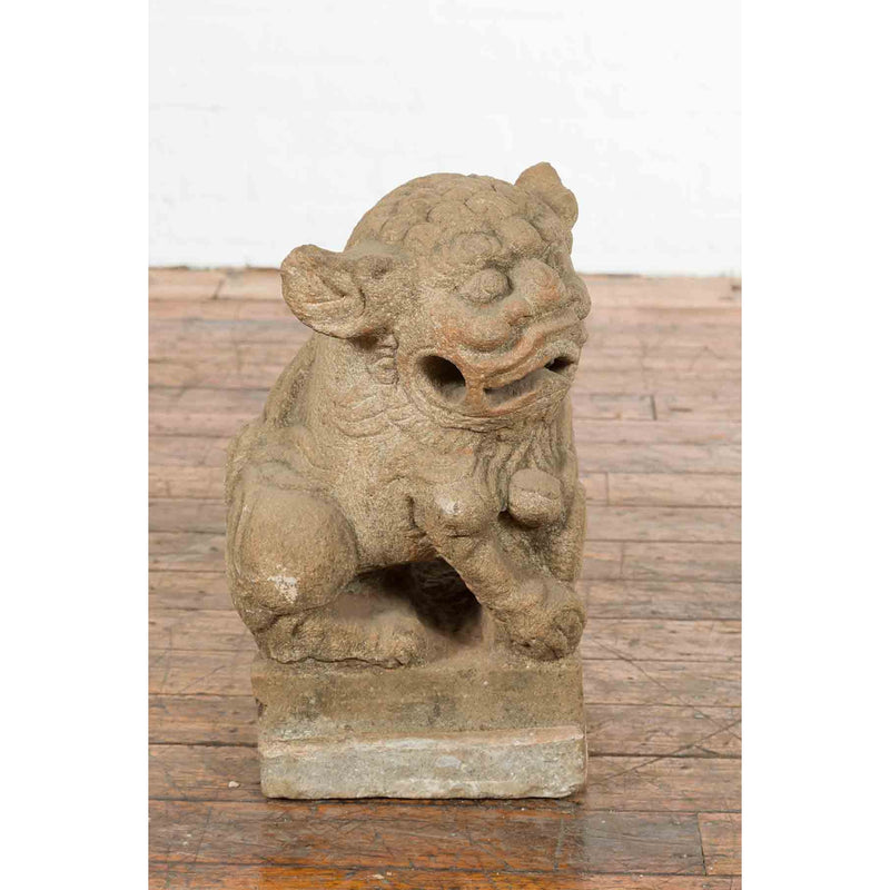 Chinese Qing Dynasty 19th Century Carved Stone Foo Dog Guardian Lion Sculpture-YN7177-4. Asian & Chinese Furniture, Art, Antiques, Vintage Home Décor for sale at FEA Home