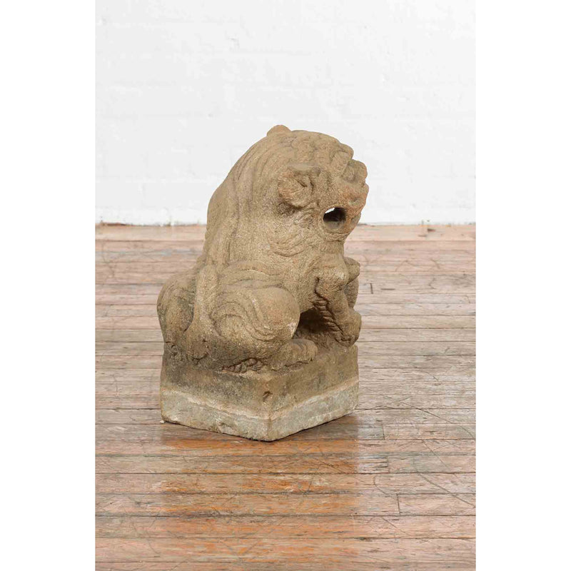 Chinese Qing Dynasty 19th Century Carved Stone Foo Dog Guardian Lion Sculpture-YN7177-5. Asian & Chinese Furniture, Art, Antiques, Vintage Home Décor for sale at FEA Home