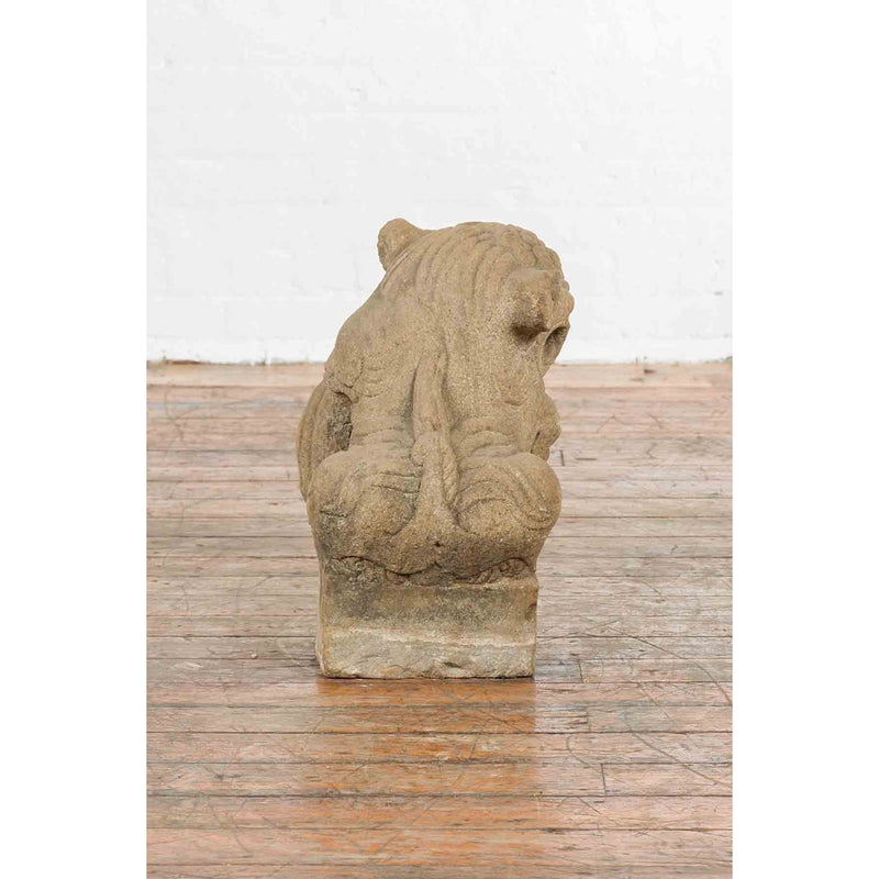 Chinese Qing Dynasty 19th Century Carved Stone Foo Dog Guardian Lion Sculpture-YN7177-7. Asian & Chinese Furniture, Art, Antiques, Vintage Home Décor for sale at FEA Home