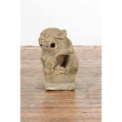 Chinese Qing Dynasty 19th Century Carved Stone Foo Dog Guardian Lion Sculpture-YN7177-9. Asian & Chinese Furniture, Art, Antiques, Vintage Home Décor for sale at FEA Home