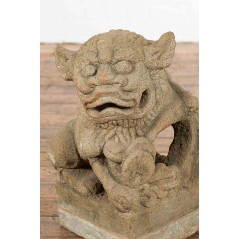 Chinese Qing Dynasty 19th Century Carved Stone Foo Dog Guardian Lion Sculpture-YN7177-3. Asian & Chinese Furniture, Art, Antiques, Vintage Home Décor for sale at FEA Home