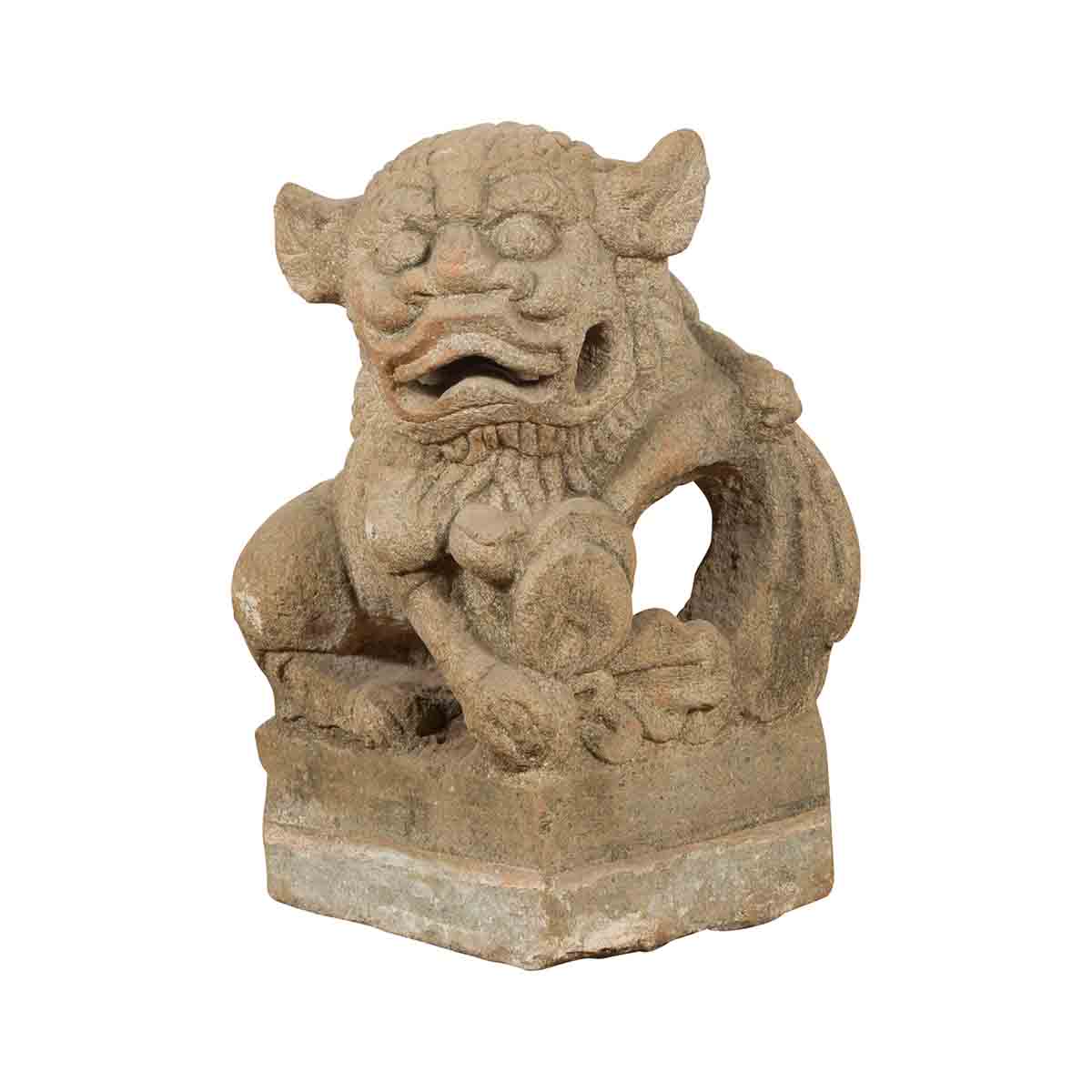 Chinese Qing Dynasty 19th Century Carved Stone Foo Dog Guardian Lion Sculpture-1. Asian & Chinese Furniture, Art, Antiques, Vintage Home Décor for sale at FEA Home