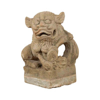 Chinese Qing Dynasty 19th Century Carved Stone Foo Dog Guardian Lion Sculpture