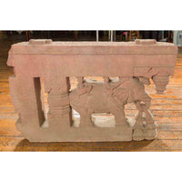 Pair of Antique Indian Carved Stone Bas-Reliefs Depicting Men Riding Elephants