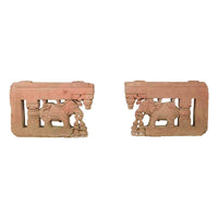 Pair of Antique Indian Carved Stone Bas-Reliefs Depicting Men Riding Elephants