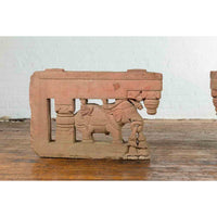 Pair of Antique Indian Carved Stone Bas-Reliefs Depicting Men Riding Elephants