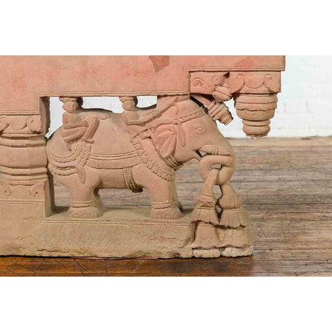 Pair of Antique Indian Carved Stone Bas-Reliefs Depicting Men Riding Elephants