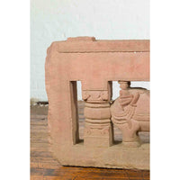 Pair of Antique Indian Carved Stone Bas-Reliefs Depicting Men Riding Elephants