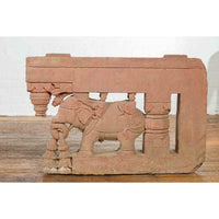 Pair of Antique Indian Carved Stone Bas-Reliefs Depicting Men Riding Elephants