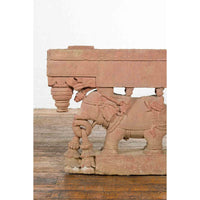 Pair of Antique Indian Carved Stone Bas-Reliefs Depicting Men Riding Elephants