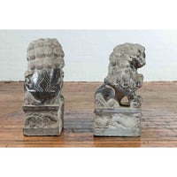 Pair of Chinese Black Marble Contemporary Facing Foo Dogs Guardian Lions