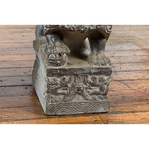 Pair of Chinese Black Marble Contemporary Facing Foo Dogs Guardian Lions