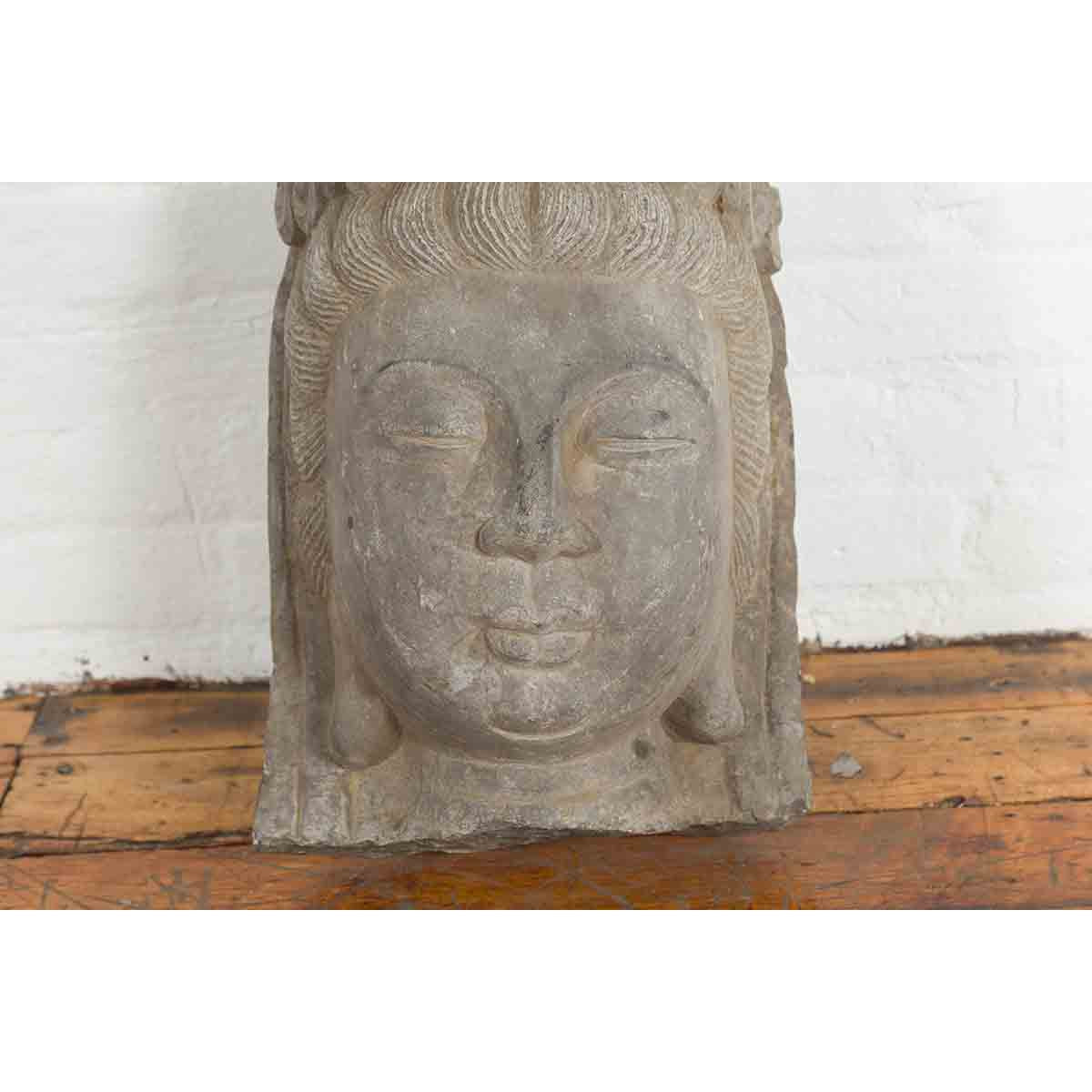 Chinese Vintage Carved Stone Bust of Guanyin, Bodhisattva of Compassion-4. Asian &amp; Chinese Furniture, Art, Antiques, Vintage Home Décor for sale at FEA Home