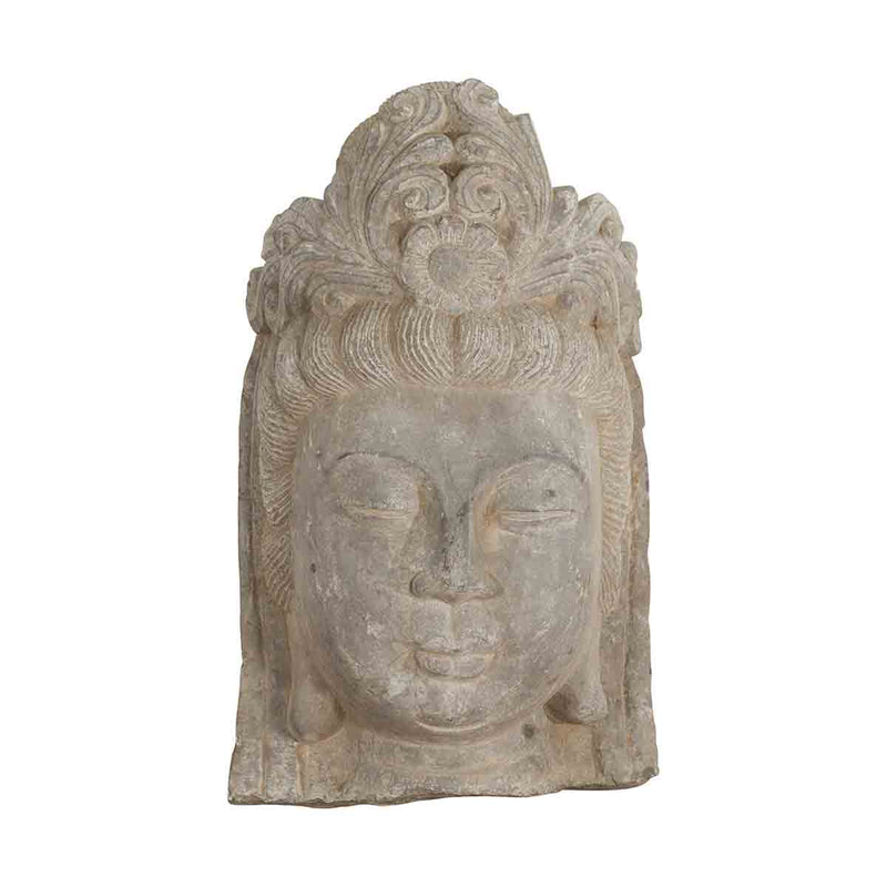 Chinese Vintage Carved Stone Bust of Guanyin, Bodhisattva of Compassion- Asian Antiques, Vintage Home Decor & Chinese Furniture - FEA Home