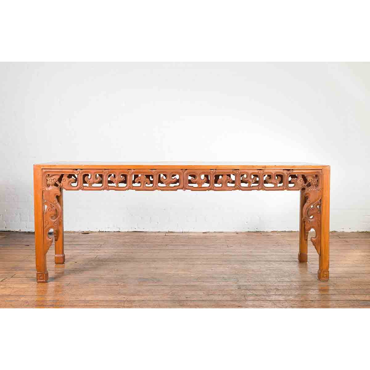 Vintage Chinese Style Indonesian Teak Wood Altar Table with Cloud-Carved Apron-12. Asian &amp; Chinese Furniture, Art, Antiques, Vintage Home Décor for sale at FEA Home