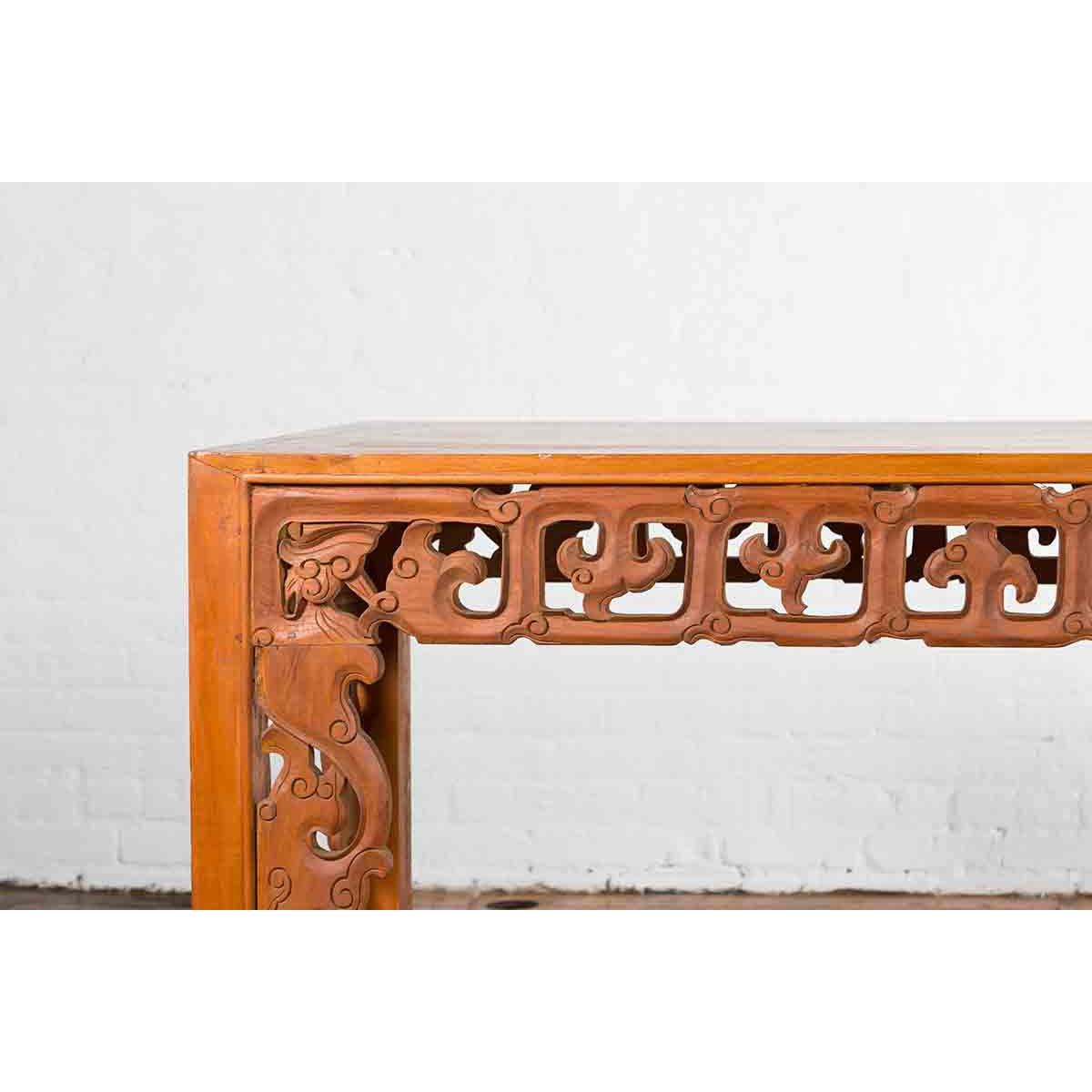 Vintage Chinese Style Indonesian Teak Wood Altar Table with Cloud-Carved Apron-4. Asian &amp; Chinese Furniture, Art, Antiques, Vintage Home Décor for sale at FEA Home