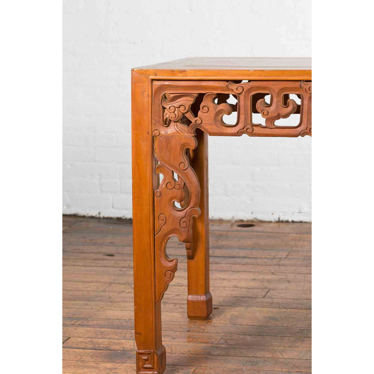 Vintage Chinese Style Indonesian Teak Wood Altar Table with Cloud-Carved Apron-5. Asian &amp; Chinese Furniture, Art, Antiques, Vintage Home Décor for sale at FEA Home