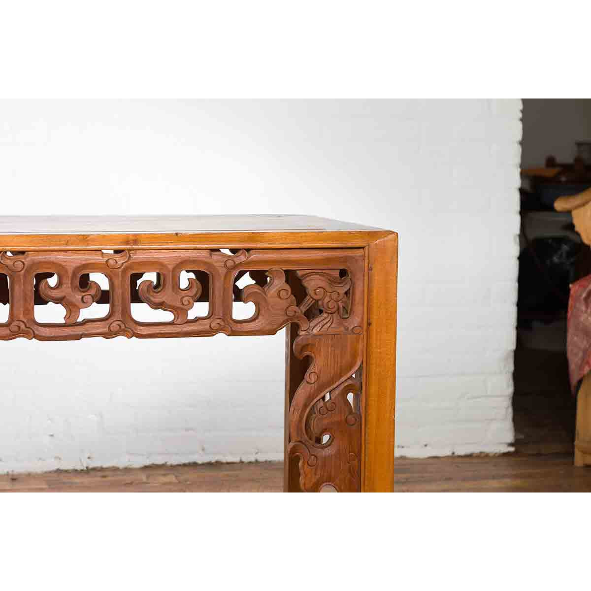 Vintage Chinese Style Indonesian Teak Wood Altar Table with Cloud-Carved Apron-6. Asian &amp; Chinese Furniture, Art, Antiques, Vintage Home Décor for sale at FEA Home