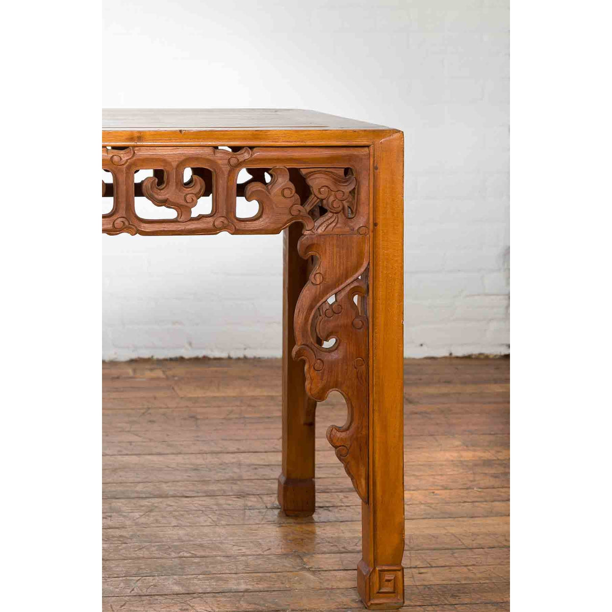 Vintage Chinese Style Indonesian Teak Wood Altar Table with Cloud-Carved Apron-7. Asian &amp; Chinese Furniture, Art, Antiques, Vintage Home Décor for sale at FEA Home