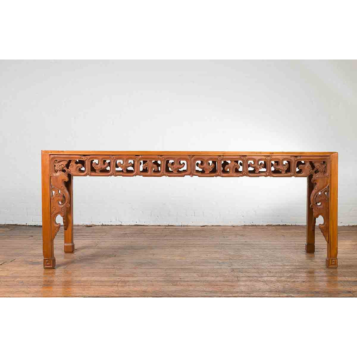 Vintage Chinese Style Indonesian Teak Wood Altar Table with Cloud-Carved Apron-3. Asian &amp; Chinese Furniture, Art, Antiques, Vintage Home Décor for sale at FEA Home