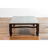 Chinese Antique Elmwood Coffee Table with Scrolling Feet and Humpback Stretchers