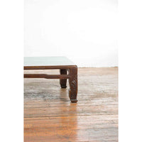 Chinese Antique Elmwood Coffee Table with Scrolling Feet and Humpback Stretchers