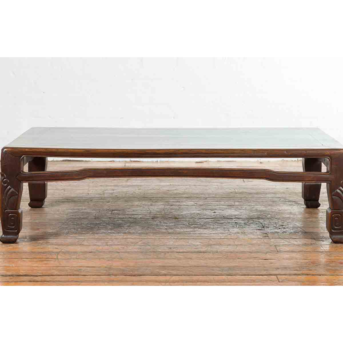 Chinese Antique Elmwood Coffee Table with Scrolling Feet and Humpback Stretchers-7. Asian &amp; Chinese Furniture, Art, Antiques, Vintage Home Décor for sale at FEA Home