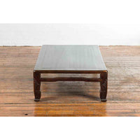 Chinese Antique Elmwood Coffee Table with Scrolling Feet and Humpback Stretchers