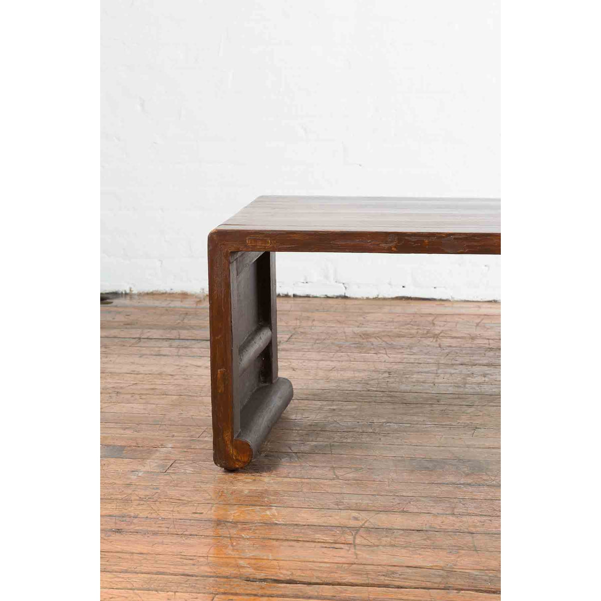 Chinese Vintage Wooden Waterfall Coffee Table with Distressed Patina and Scrolls-4. Asian &amp; Chinese Furniture, Art, Antiques, Vintage Home Décor for sale at FEA Home