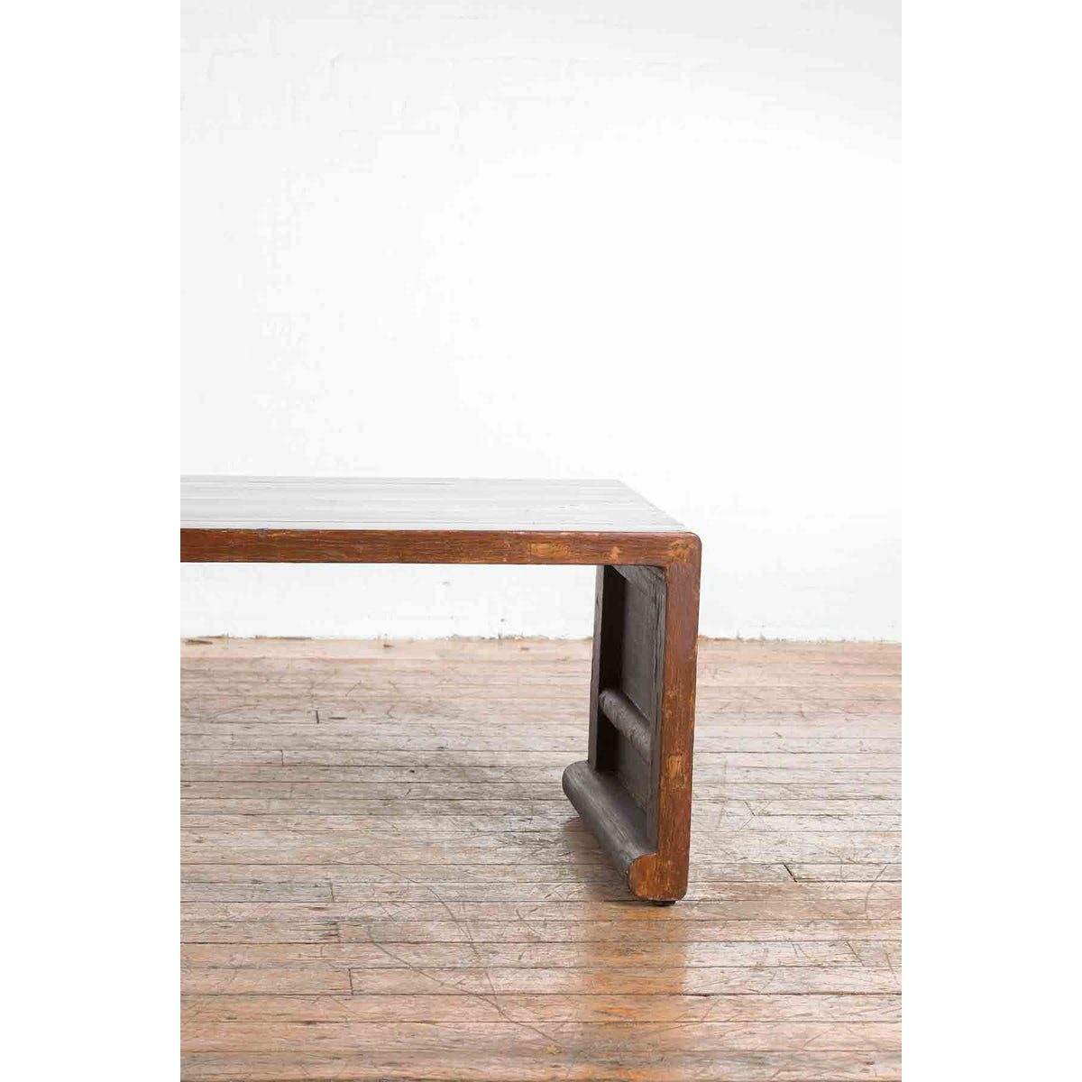 Chinese Vintage Wooden Waterfall Coffee Table with Distressed Patina and Scrolls-5. Asian &amp; Chinese Furniture, Art, Antiques, Vintage Home Décor for sale at FEA Home