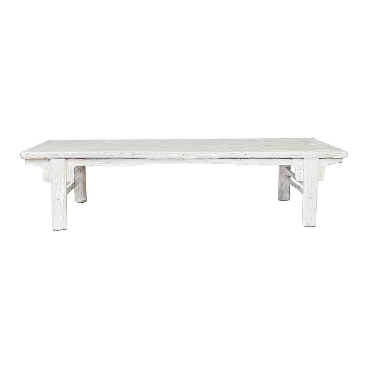 Chinese Vintage Whitewashed Coffee Table with Carved Spandrels and Stretchers-1. Asian & Chinese Furniture, Art, Antiques, Vintage Home Décor for sale at FEA Home