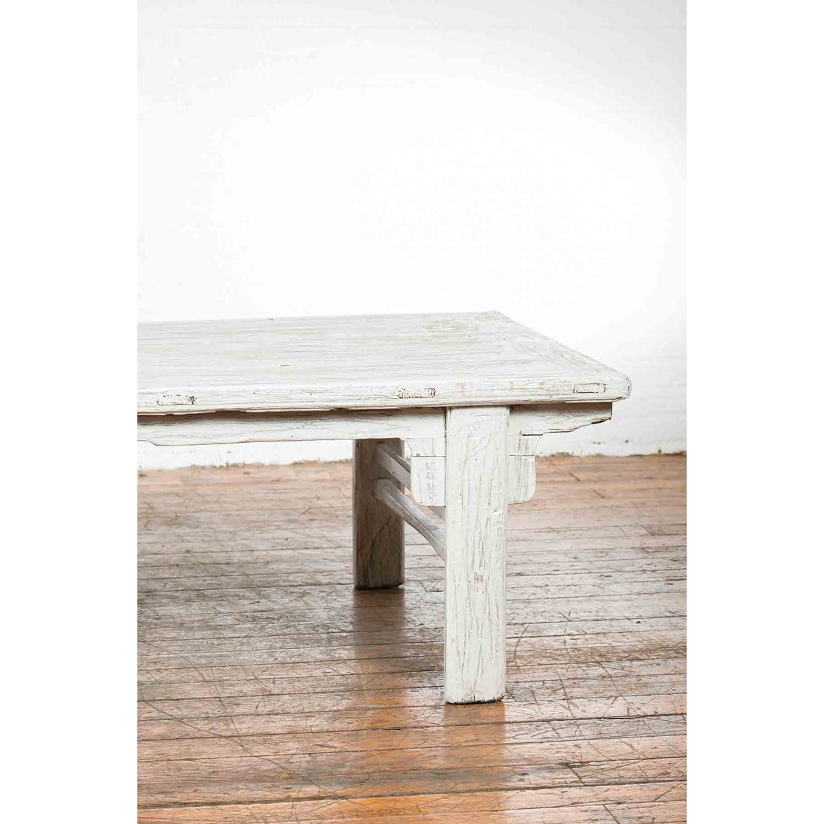 Chinese Vintage Whitewashed Coffee Table with Carved Spandrels and Stretchers-5. Asian &amp; Chinese Furniture, Art, Antiques, Vintage Home Décor for sale at FEA Home