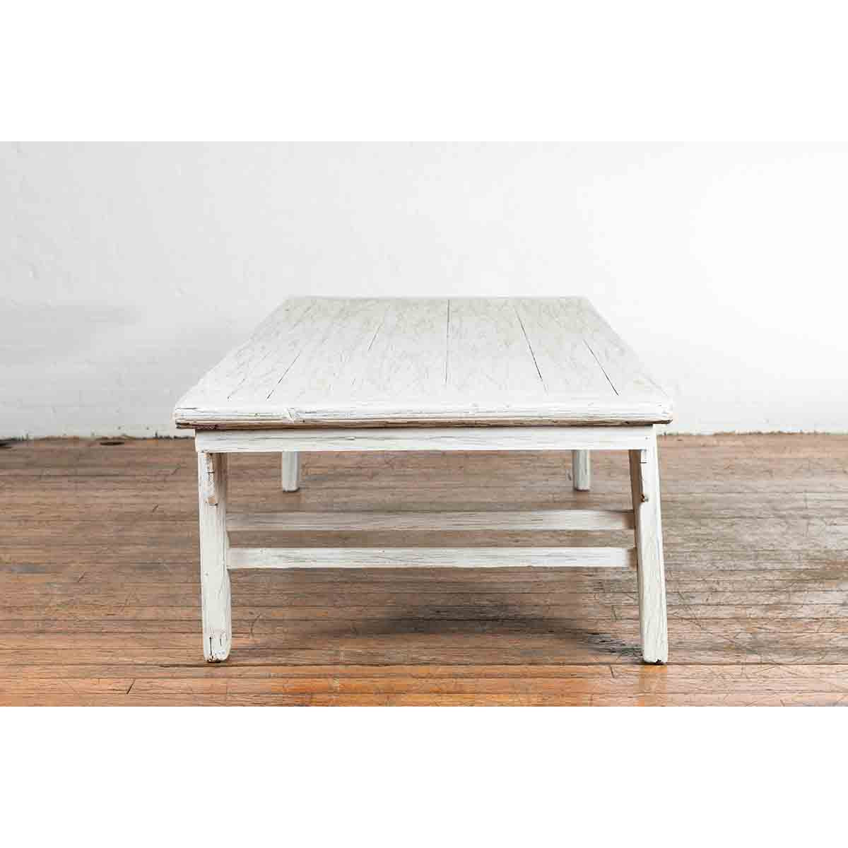 Chinese Vintage Whitewashed Coffee Table with Carved Spandrels and Stretchers-8. Asian &amp; Chinese Furniture, Art, Antiques, Vintage Home Décor for sale at FEA Home