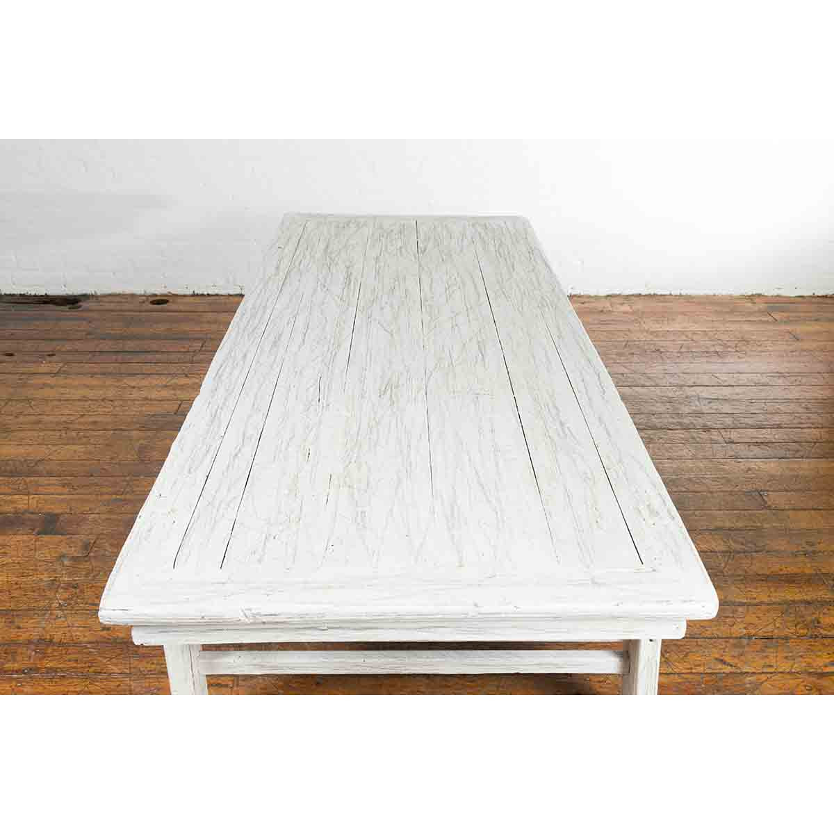 Chinese Vintage Whitewashed Coffee Table with Carved Spandrels and Stretchers-9. Asian &amp; Chinese Furniture, Art, Antiques, Vintage Home Décor for sale at FEA Home