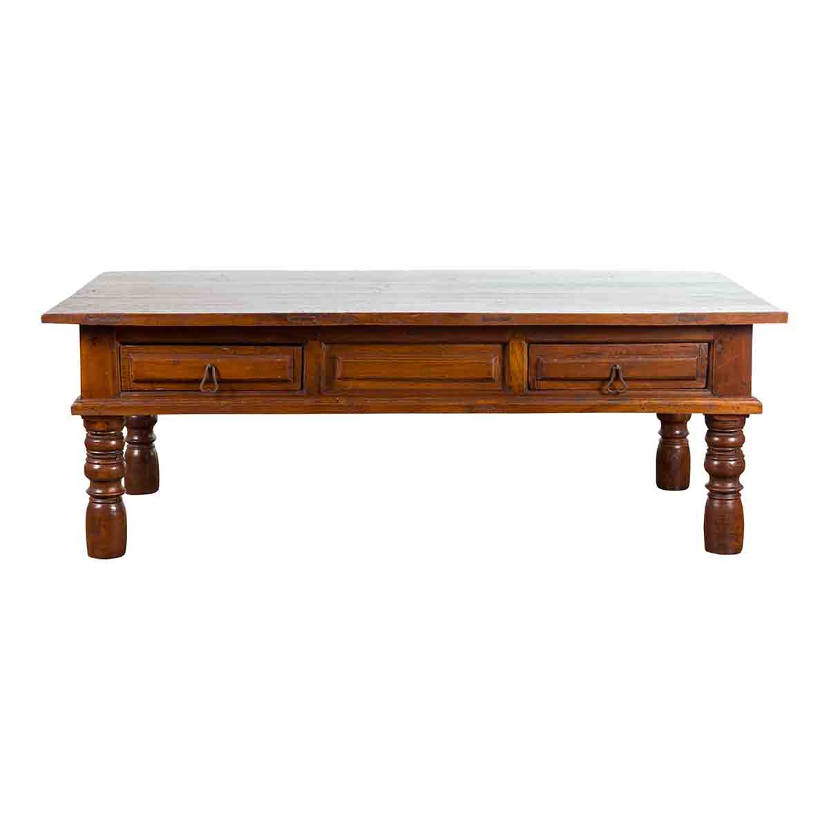 Vintage Indian Wooden Coffee Table with Two Drawers and Baluster Legs-1. Asian & Chinese Furniture, Art, Antiques, Vintage Home Décor for sale at FEA Home